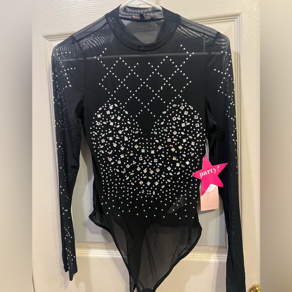 Mesh rhinestone bodysuit